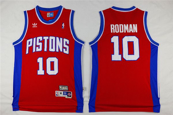 Men Detroit Pistons #10 Rodman Red Throwback Stitched NBA Jersey